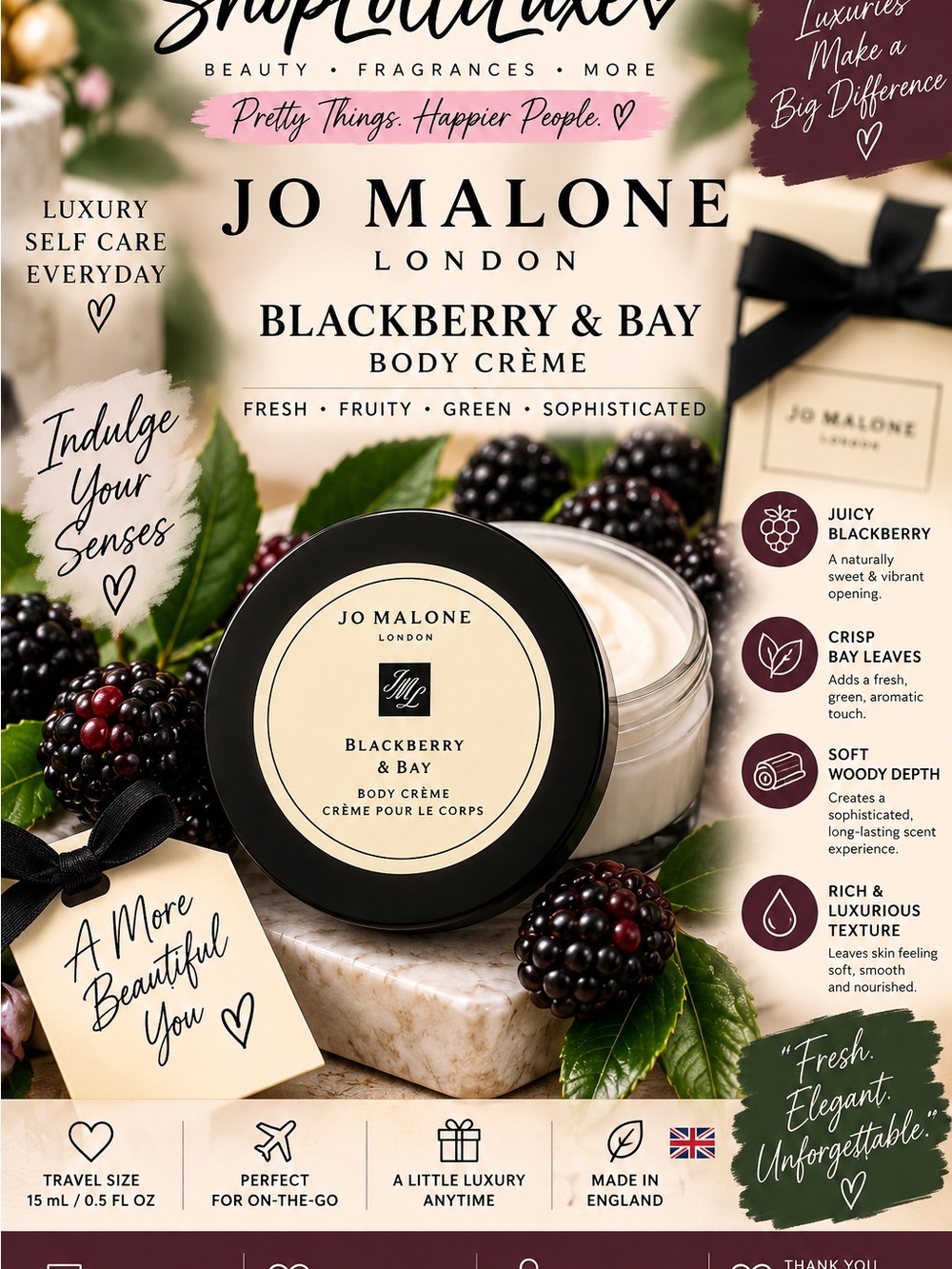 Jo Malone Blackberry & Bay Body Crème — Black, Cream, Green